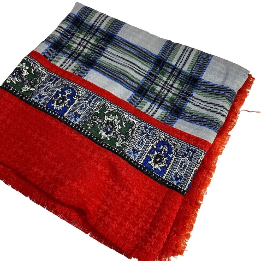 #6208 JP Colletions Vintage Scarf Red with green and gray checkerd print